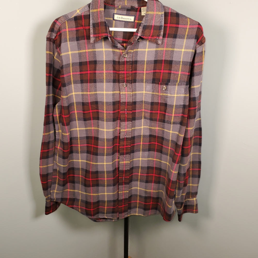 G.H. Bass & Co. Men's Plaid Shirt in Red, Gray, and Yellow